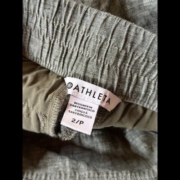 Athleta Pants 2 Petite Womens Green 100% Linen Cropped Elastic Waist - Picture 8 of 9